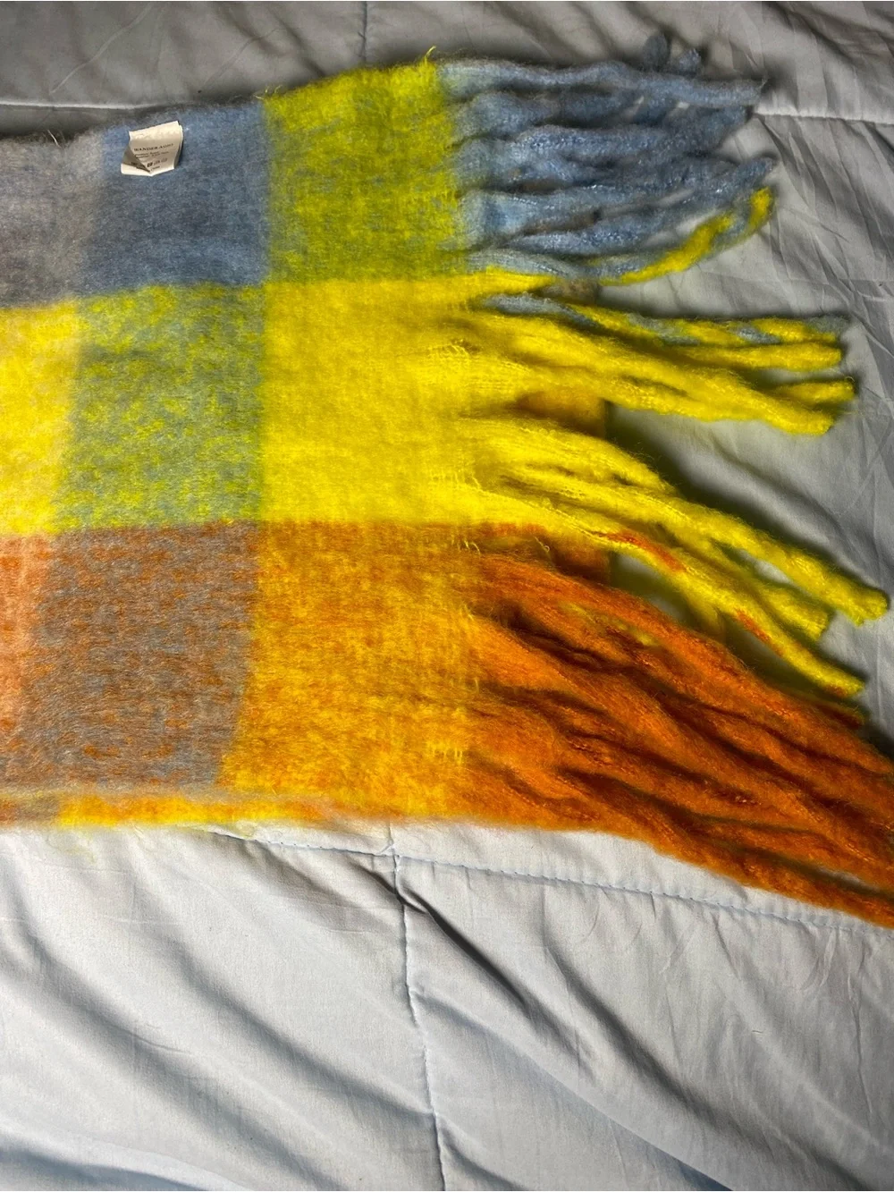 Wander Checkered Throw Blanket in Yellow, Blue & Green with Coral Accents